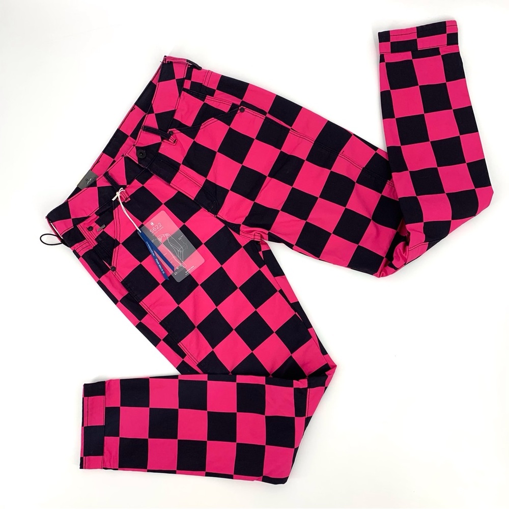 G-Star Raw NWT Pink Chefs Check Print 3D Mid-Rise Boyfriend Fit Canvas Jeans, 25